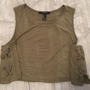FOREVER 21 olive crop tank with cross cross sides